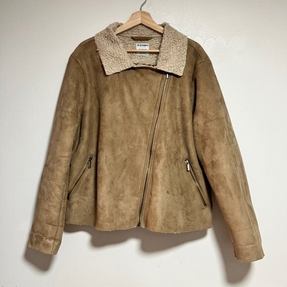 Old Navy Faux Suede Sherpa Lined Moto Jacket – Tan – Women’s XXL - Picture 1 of 10